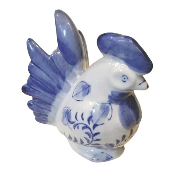 Vintage Blue & White Ceramic Rooster Piggy Bank - Picture 2 of 11